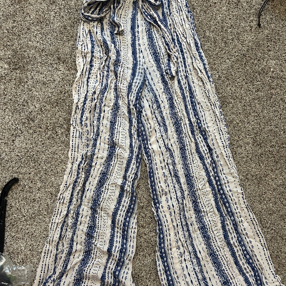 Striped Blue and White Women's Flowy Pants
